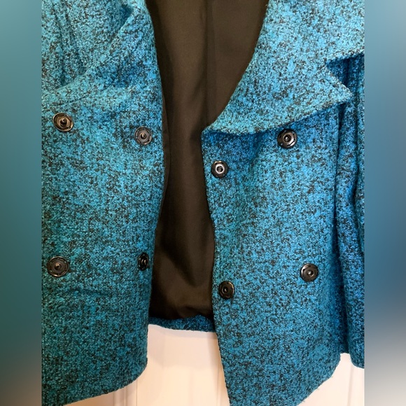 Rare Vintage Joseph Ribkoff Teal Tweed Double Breasted Cropped Jacket - Size 12 - Picture 4 of 7